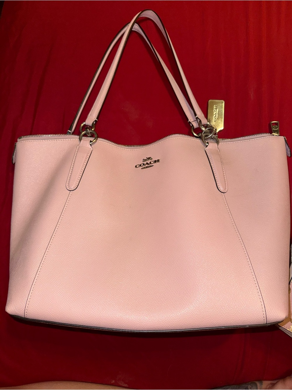 COACH Blush Pink Pebble Leather Tote with Gold Hardware
